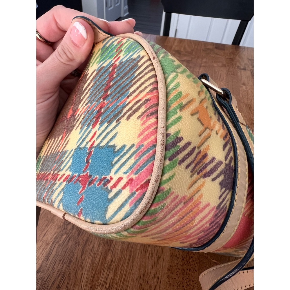 Dooney & Bourke Plaid Coated Canvas Barrel Bag Multicolor Scalloped Trim Satchel - Picture 11 of 16